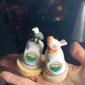 Vintage Wooden Articulated Hand and Ceramic Bird Figurines